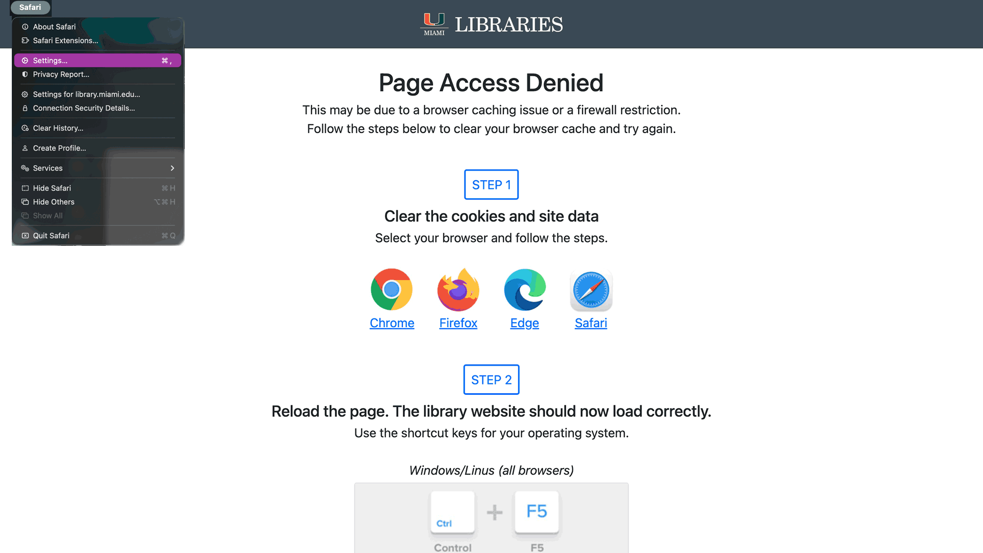 Safari clear site data sequence